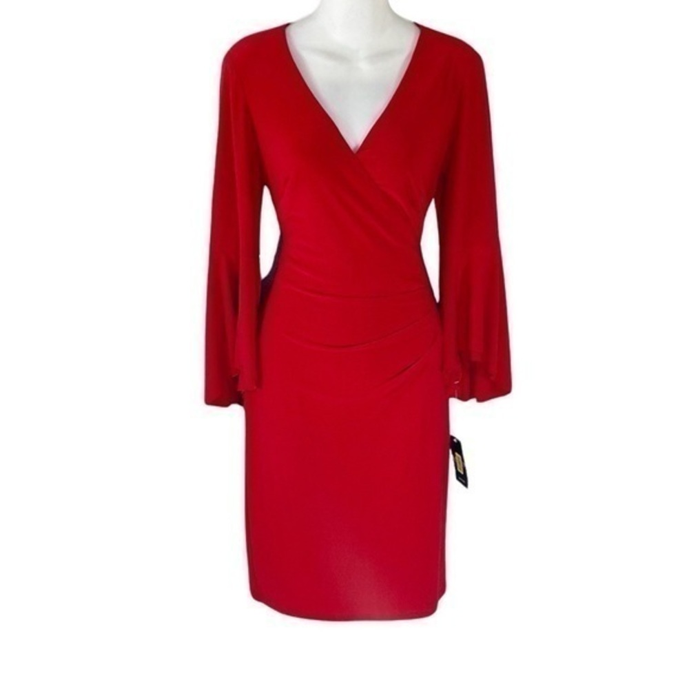 NWT Ralph Lauren red jersey faux wrap bell sleeve dress 6 AA30